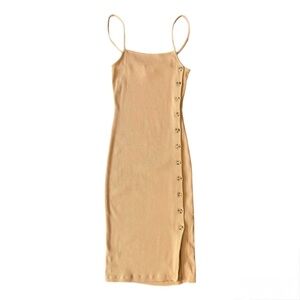 French Connection Tan Midi Dress with Button Detail